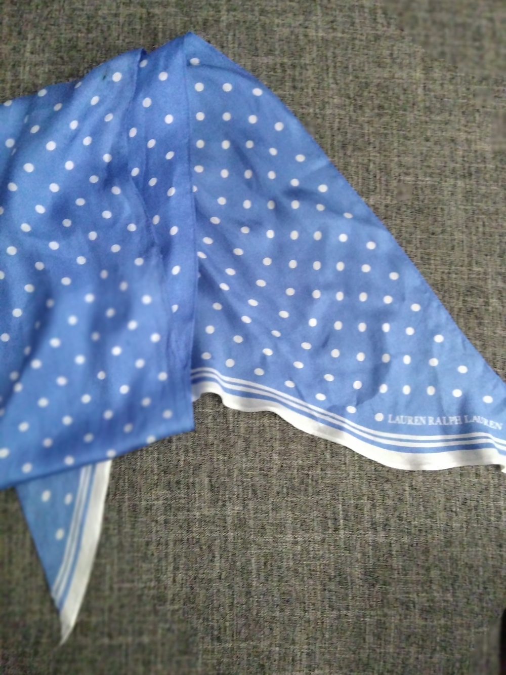 Lauren Ralph Lauren Light Blue and White Polka Dot Silk Scarf